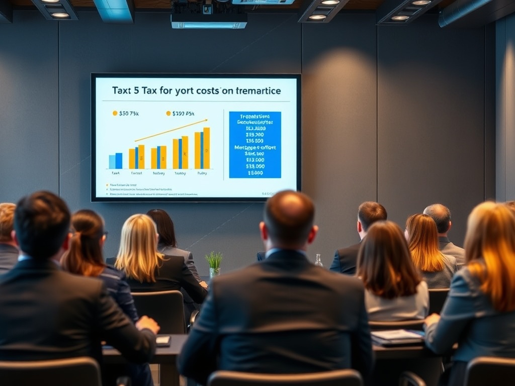 На презентации обсуждают налоговые затраты, графики и финансовые показатели для различных категорий.